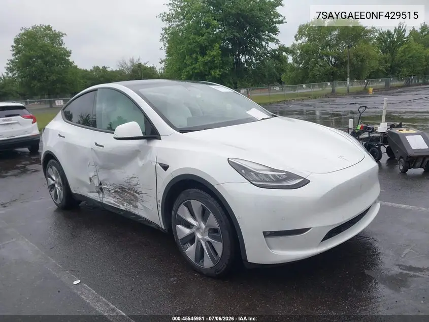 Auction sale of the 2022 Tesla Model Y , vin: 7SAYGAEE0NF429515, lot number: 45545981
