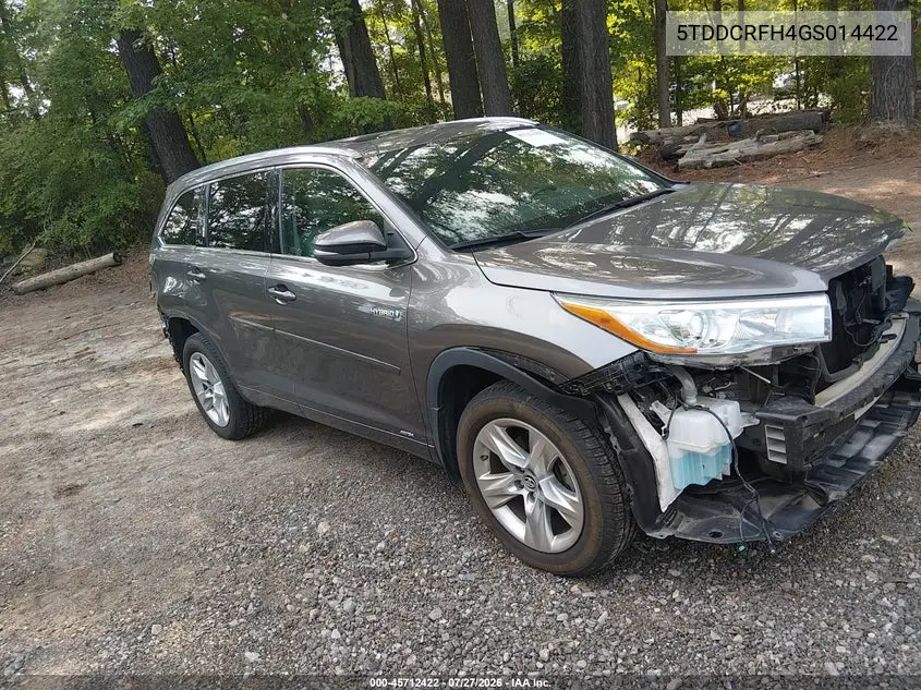 Auction sale of the 2016 Toyota Highlander , vin: 5TDDCRFH4GS014422, lot number: 45712422