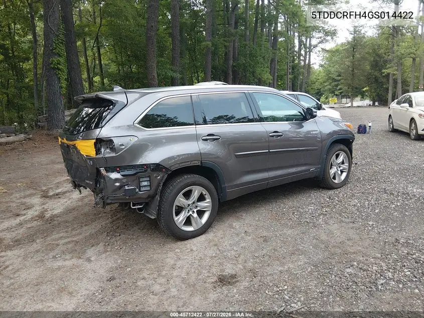 Auction sale of the 2016 Toyota Highlander , vin: 5TDDCRFH4GS014422, lot number: 45712422