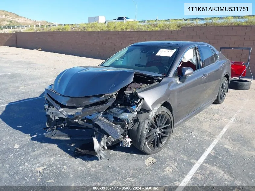 Auction sale of the 2021 Toyota Camry , vin: 4T1K61AK3MU531751, lot number: 39357177
