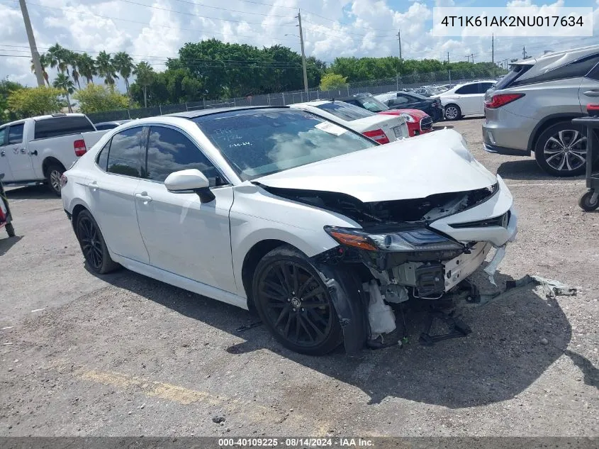 Auction sale of the 2022 Toyota Camry , vin: 4T1K61AK2NU017634, lot number: 40109225