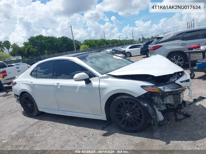 Auction sale of the 2022 Toyota Camry , vin: 4T1K61AK2NU017634, lot number: 40109225