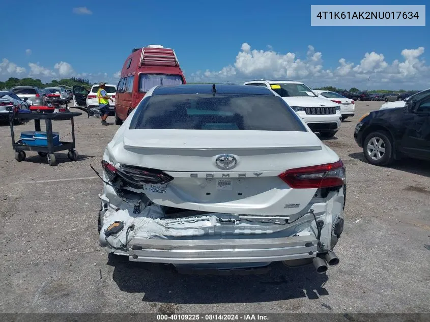 Auction sale of the 2022 Toyota Camry , vin: 4T1K61AK2NU017634, lot number: 40109225