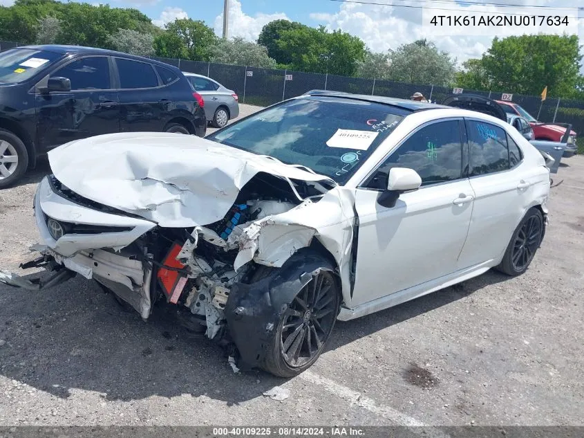 Auction sale of the 2022 Toyota Camry , vin: 4T1K61AK2NU017634, lot number: 40109225