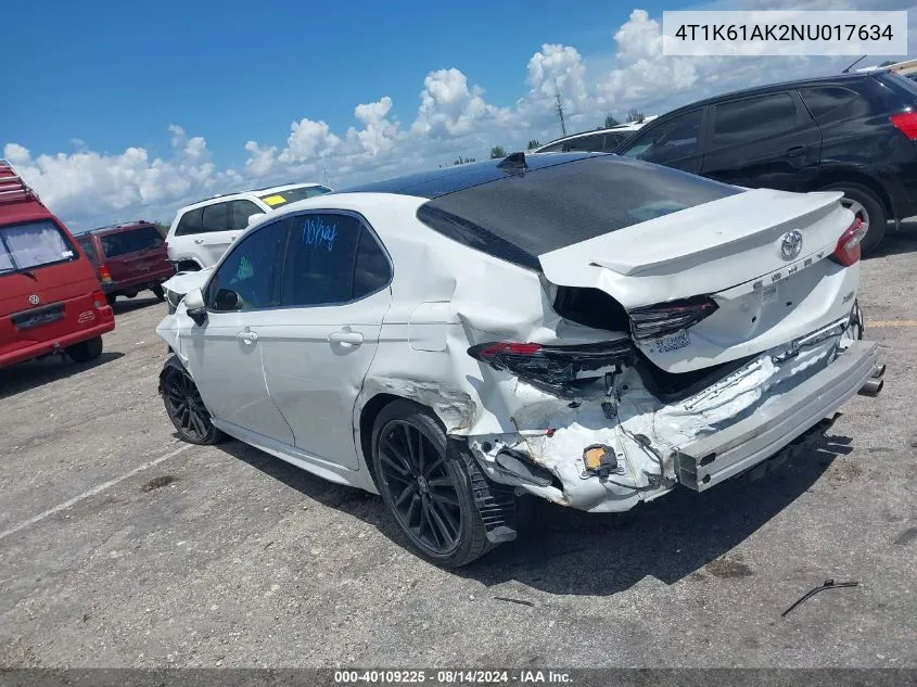 Auction sale of the 2022 Toyota Camry , vin: 4T1K61AK2NU017634, lot number: 40109225