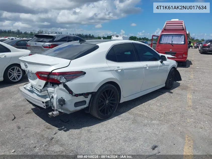 Auction sale of the 2022 Toyota Camry , vin: 4T1K61AK2NU017634, lot number: 40109225