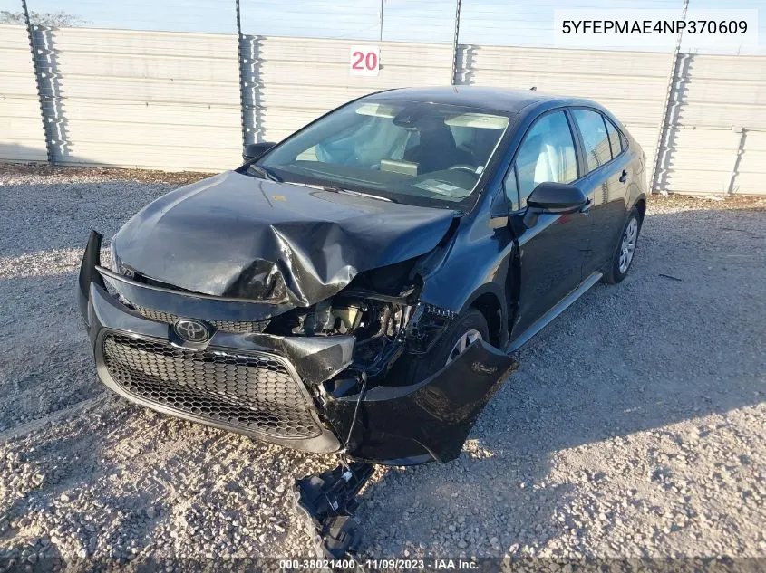 Auction sale of the 2022 Toyota Corolla , vin: 5YFEPMAE4NP370609, lot number: 38021400