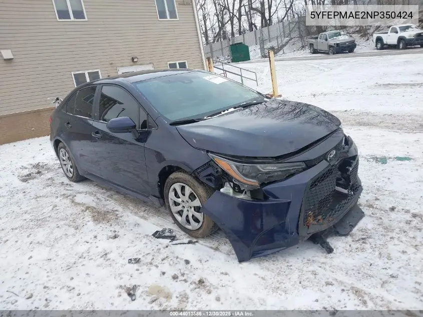 Auction sale of the 2022 Toyota Corolla , vin: 5YFEPMAE2NP350424, lot number: 44013586