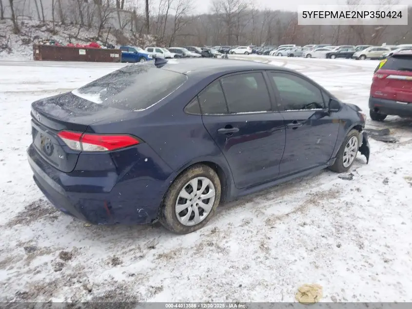 Auction sale of the 2022 Toyota Corolla , vin: 5YFEPMAE2NP350424, lot number: 44013586