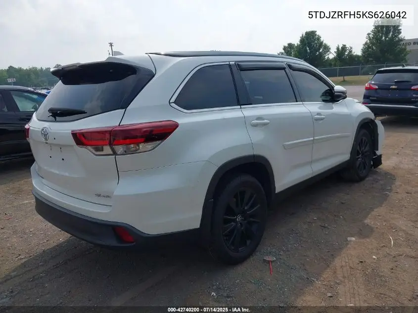Auction sale of the 2019 Toyota Highlander , vin: 5TDJZRFH5KS626042, lot number: 42740200