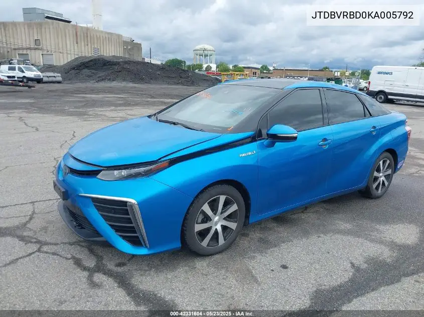 Auction sale of the 2019 Toyota Mirai , vin: JTDBVRBD0KA005792, lot number: 42331604